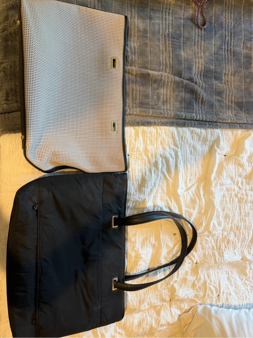 Lo & Sons Black Structured Laptop Tote with Subtle Monogram